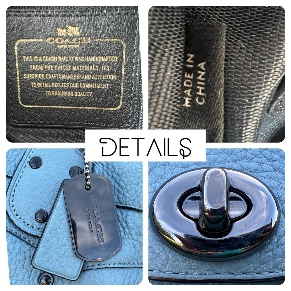 Coach Elevated Rhyder 33 Cornflower Blue Pebbled Suede Leather Shoulder Bag - Picture 13 of 16